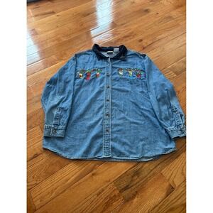 Vintage NutCracker Plus Size Christmas Denim Shirt Stocking Embroidery 18W
